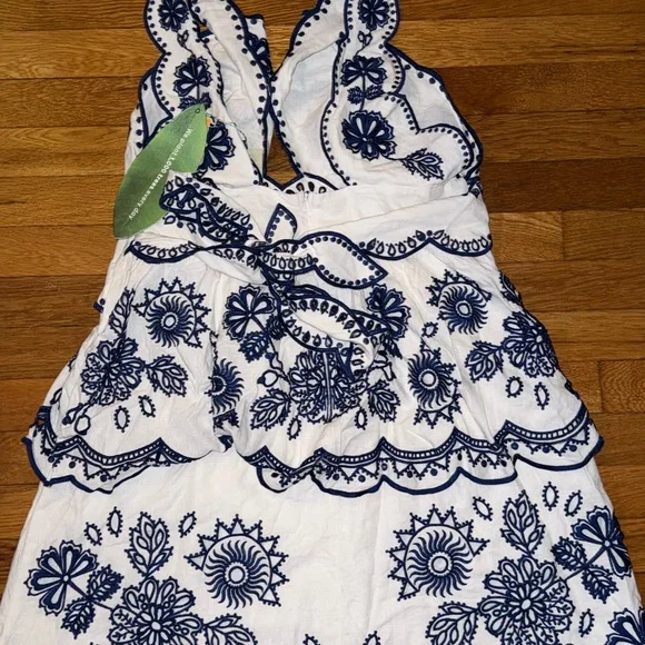 FARM RIO Off-White Cut Out Elegant Floral Halter Embroidered Linen Midi Dress - Picture 10 of 10